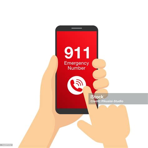Hand With Smartphone Call 911 Emergency Number Hotline Stock