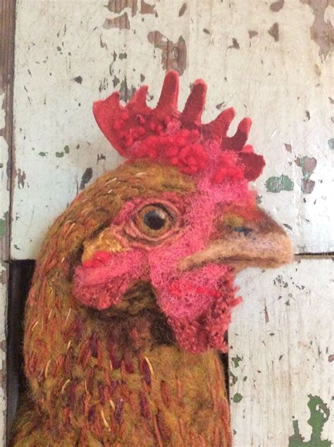 Needle Felted Hen Sculpture With Textiles And Hand Stitched Detail Needle Felting Wool Art