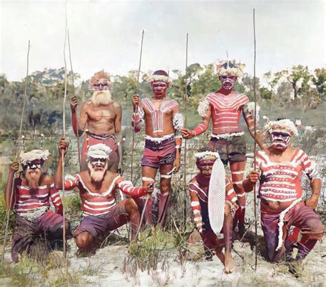 Aboriginal Men From Western Australia With Body Painted For Ceremony
