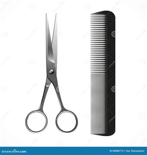 Vector Realistic Scissors And Comb On White Stock Vector