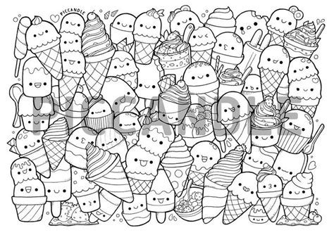 Printable kawaii food coloring pages. Ice Creams Doodle Coloring Page Printable Cute/Kawaii | Etsy