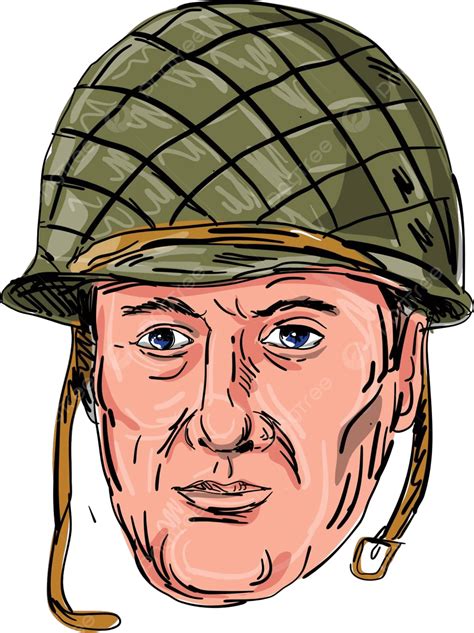 Segunda Guerra Mundial Soldado Americano Cabeça Desenho Homem Isolado