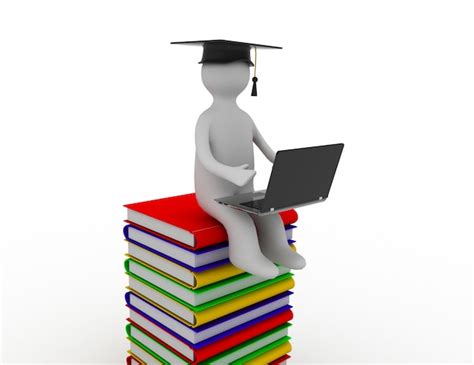 Premium Photo 3d Man Sitting On A Pile Of Books Working At His Lapop