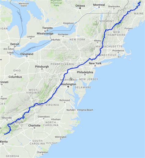 The Appalachian Trail Overlaid On The Us Map The Trail Spans Over