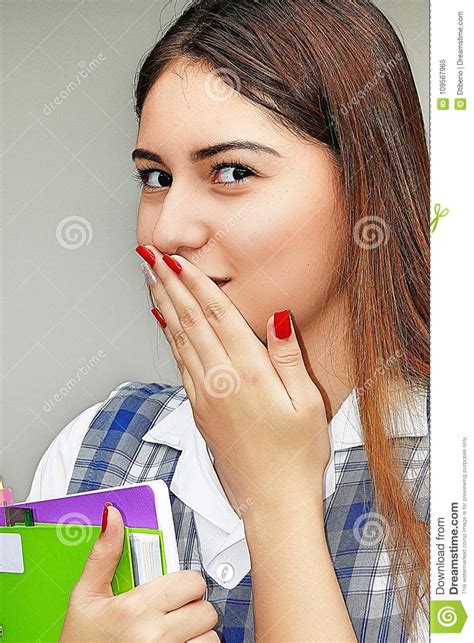 Pretty Female Student And Shyness Stock Image Image Of Hispanic