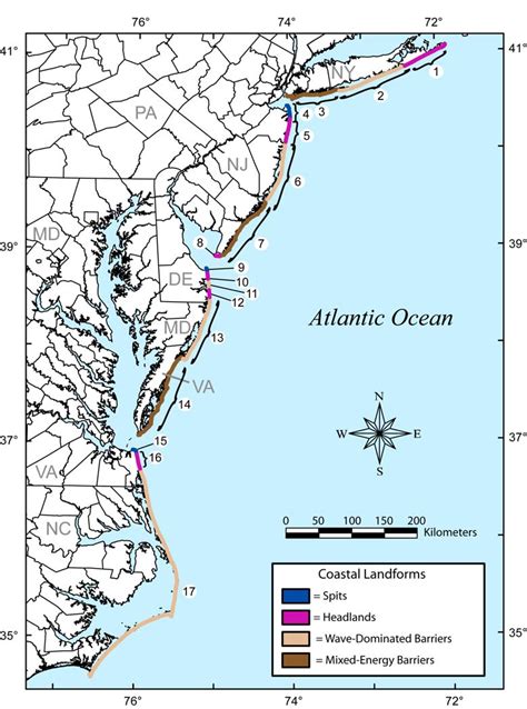 Map Of The Mid Atlantic Coast Of The United States Showing The