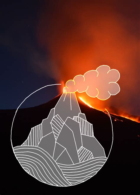 Erupting Volcano Geometric Drawing Poster Prints Art