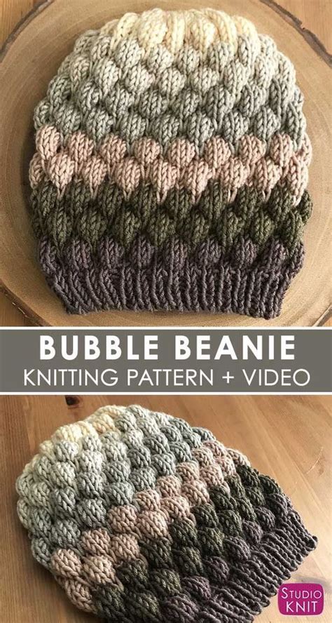 Stone creek scarf free crochet knit combo pattern. Bubble Stitch Beanie Hat Knitting Pattern by Studio Knit ...