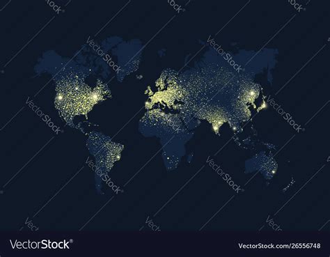 World Map Earth Planet Lights At Night Royalty Free Vector