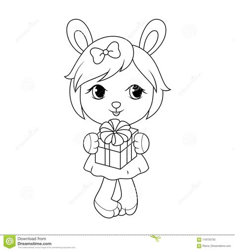 Cute Baby Rabit Girl In Dress Holding T Box Adult