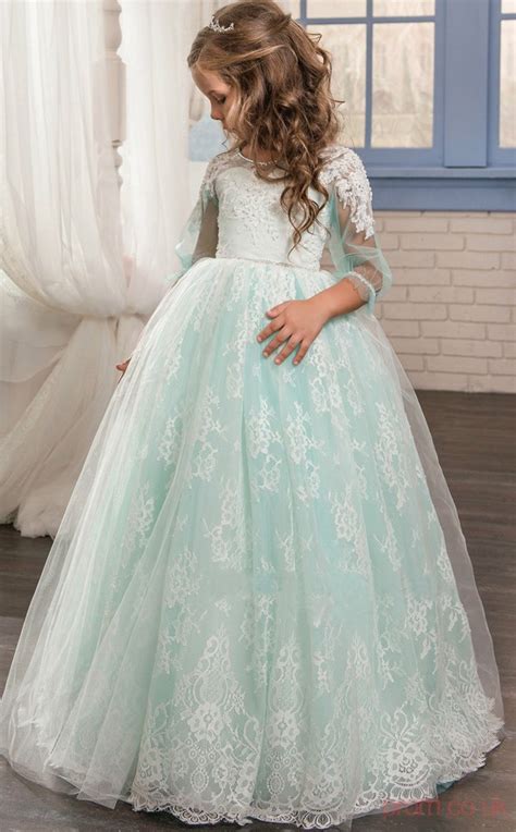 Princess Long Sleeve Kids Prom Dress For Girls With Lace