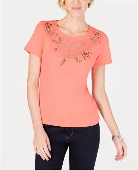 Lyst Karen Scott Petite Studded T Shirt Created For Macys In Pink