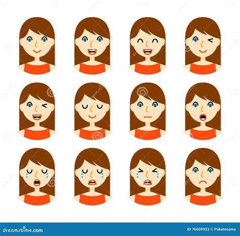 Woman Facial Expressions Stock Vector Illustration Of Cute