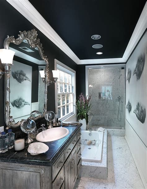 They save space and provide ample overhead scroll on to see different bathroom ceiling lighting ideas that'll help you decide what type of fixture works best for you. Sophisticated Black Bathroom To Create Natural Ambiance ...