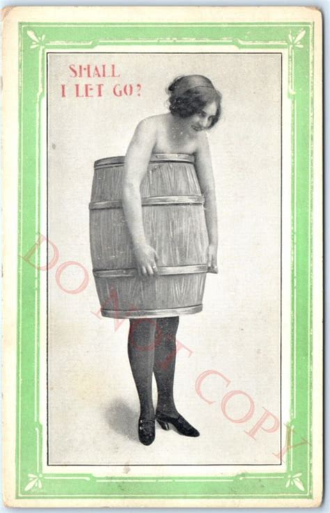 C1910s Risque Freaky Girl Topless In Barrel Let Go Litho Photo Pinup Naked A137 Other