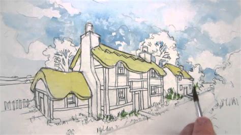 How To Draw A Cottage House In Two Point Perspective Colour Wash Youtube