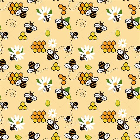 Cute Seamless Pattern With Bees Honey And Chamomiles Stock Photo By