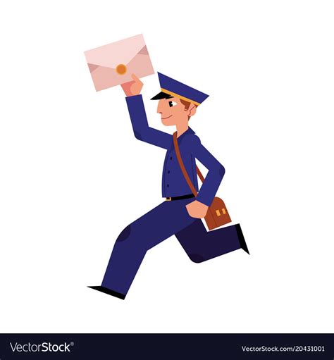 Cartoon Postman Mailman Character Running Vector Image