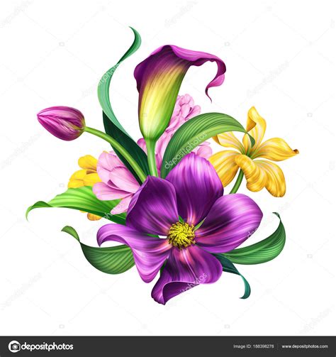 Clipart Purple Flower Bouquet Botanical Illustration Beautiful