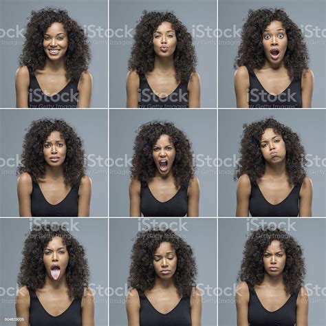 Young Woman Making Facial Expressions Stock Photo - Download Image Now ...