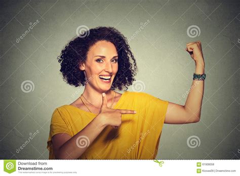 Healthy Model Woman Flexing Muscles Confident Showing Her Strength