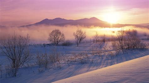 Winter Morning Fog Mountains Snow Sunrise Wallpaper 1920x1080