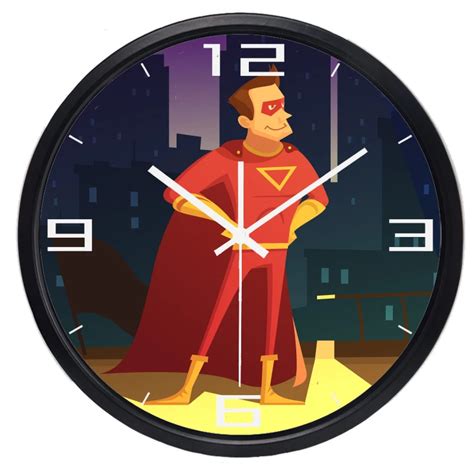 Popular Design Cartoon Super Hero Man Wall Clock For Boy Room Pretty