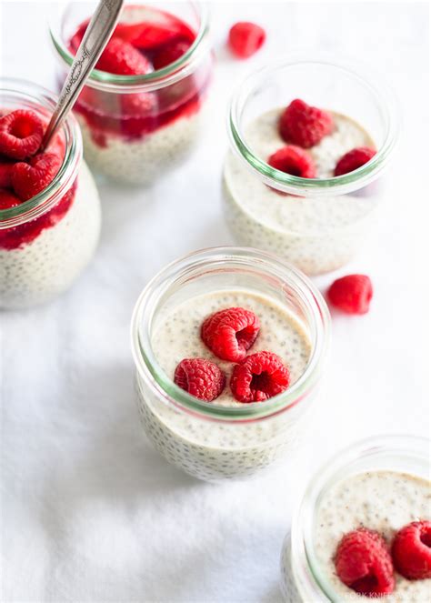 Dreamy Vanilla Chia Pudding With A Raspberry Rhubarb Compote Fork