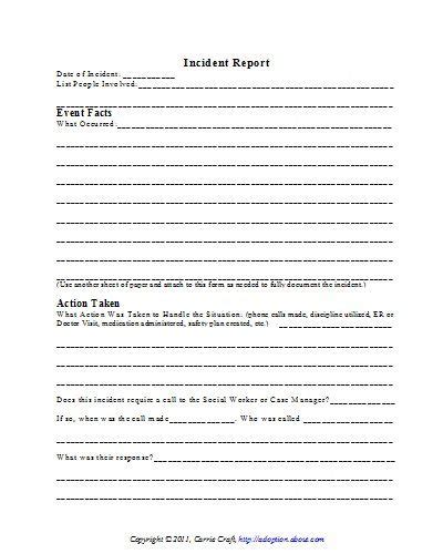 Foster Care Printable Worksheets Incident Report Form Printable