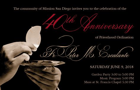 40th Anniversary Of Priesthood Ordination Mission Basilica San Diego