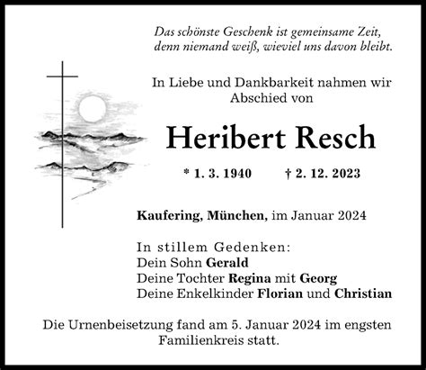 Traueranzeigen Von Heribert Resch Augsburger Allgemeine Zeitung