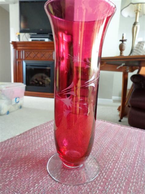 Etched Cranberry Glass Vase Vintage Fenton Cranbery Etched