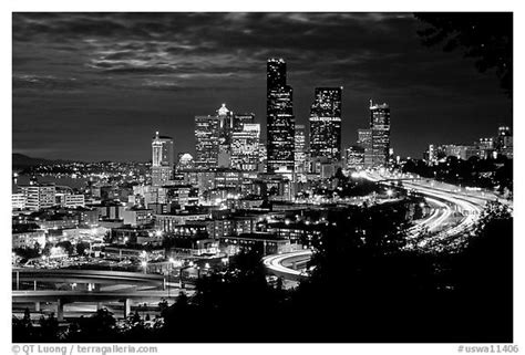 Black And White Picturephoto Seattle Skyline At Night Seattle