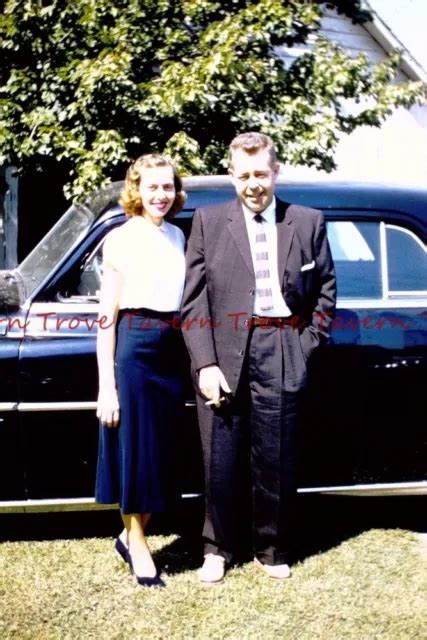 1950s Color Handsome Couple Pose Next To Their Car 35mm Slide K13 457 Picclick