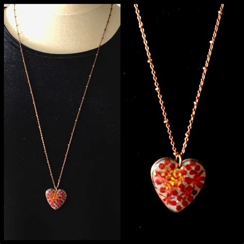 Enameled Necklaces Heart Pendants Handmade Art Hearts On Long Chains
