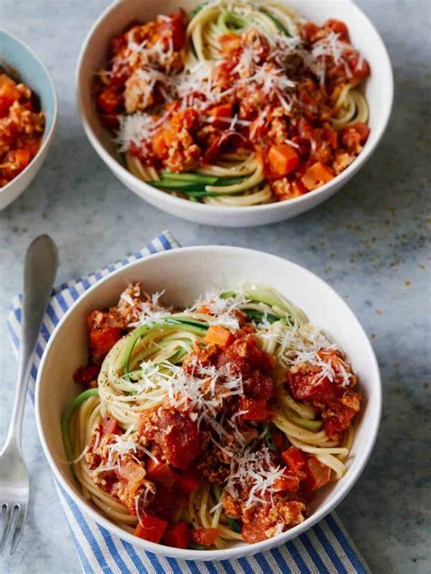 Simple Turkey Bolognese With Spaghetti And Zucchini Noodles Spoon