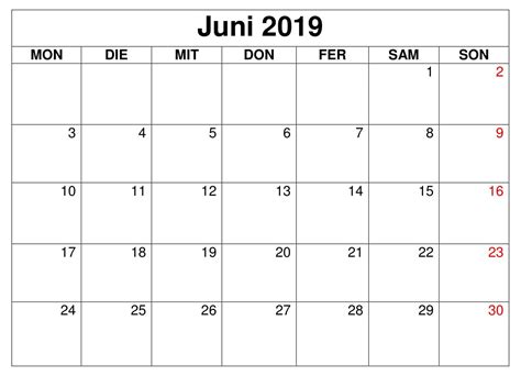 Juni Kalender 2019 Leer Zum Ausdrucken Calendar Printables 2019