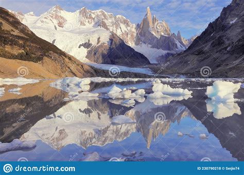 Amazing Sunrise View Of Cerro Torre Mountain By The Lake Los Glaciares