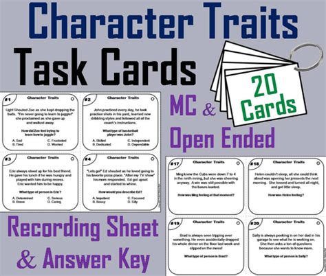 Character Traits Task Cards Teaching Resources