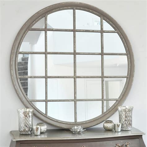 Large Round Grey Window Wall Mirror Primrose And Plum