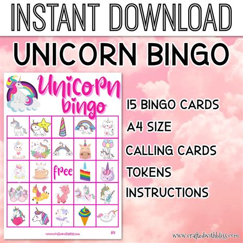 Unicorn Bingo For Kids Unicorn Bingo Birthday Party Classroom Bingo