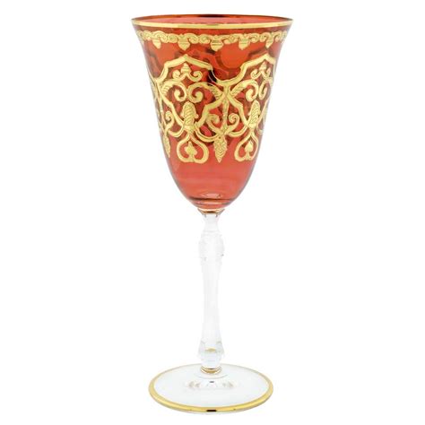 Murano Glass Goblets Set Of Two Murano Glass Wine Glasses 24k Gold Leaf Red