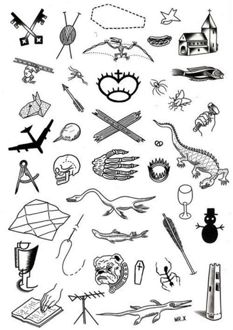 Templates For Small Tattooes Drawn In Black On A White Sheet