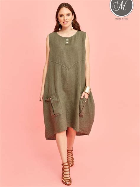 M Made In Italy Linen Dress Olive Green 19227k Summer 2019 Italian Linen Dress Italian Dress
