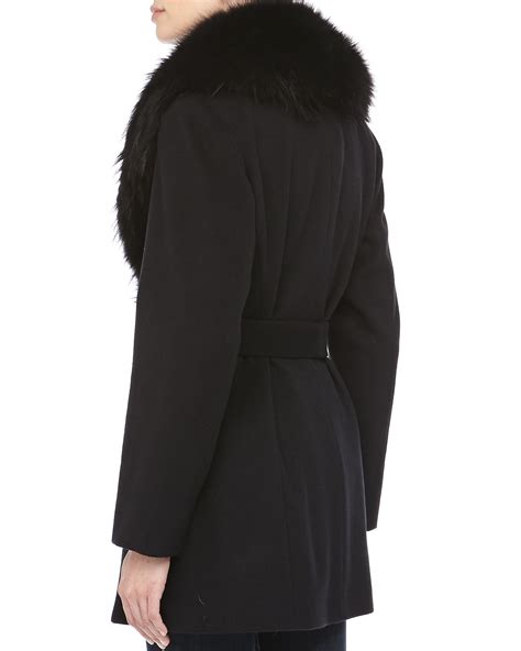 Sofia Cashmere Wrap Jacket With Fur Shawl Collar In Black Lyst
