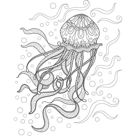 Jellyfish Hand Drawn For Adult Coloring Book 3228596 Vector Art At Vecteezy