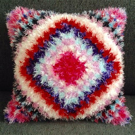 Fluffy Eyelash Yarn Granny Square Cushion Eyelash Yarn Granny