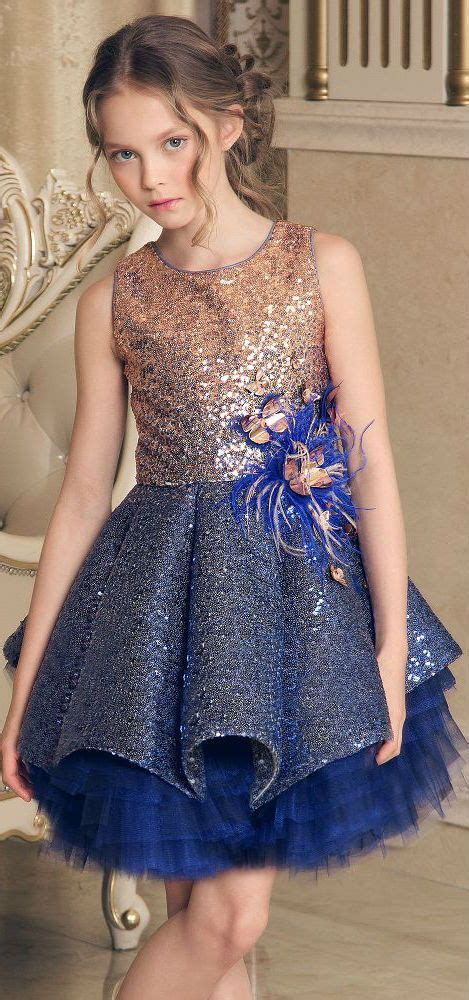 Love Junona Girls Designer Blue And Gold Sequin Party Dress Perfect