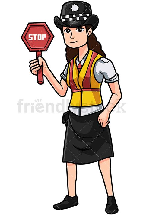 british policewoman holding stop sign cartoon vector clipart friendlystock