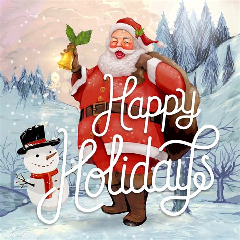 Hand Drawn Santa Claus Happy Holidays Greeting Card Free Image By